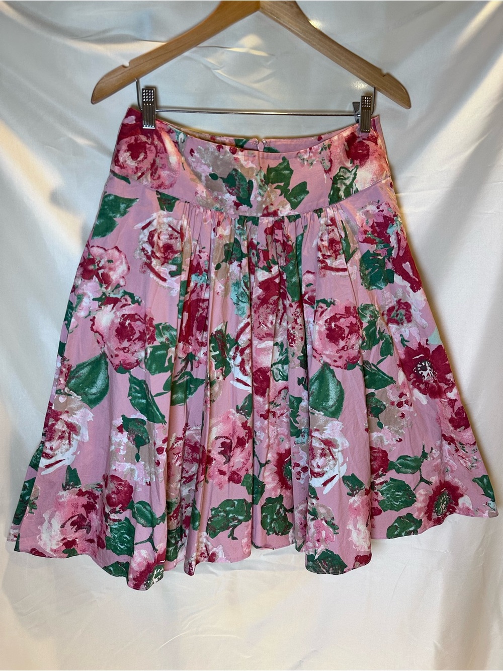 Talbots Pink Floral pleated circle Skirt with rose Leaf Print cottagecore size 8